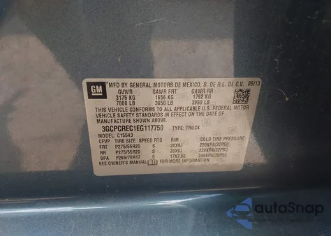 2014 Chevrolet Silverado 1500 1Lt из США, поврежденный, VIN 3GCPCREC1EG117750